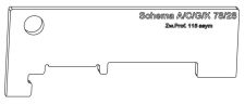 ŠABLONA NA SVRTÁNÍ MEZIPROFILU A PODKLADOVÉHO PROFILU 115 MM 78/28 ASYMETRICKÉ SCHEMA A-C-G-K