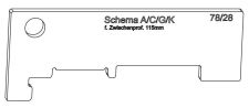 ŠABLONA NA SVRTÁNÍ MEZIPROFILU A PODKLADOVÉHO PROFILU 115 MM 78/28 PRO SCHÉMA "A-C-G-K"